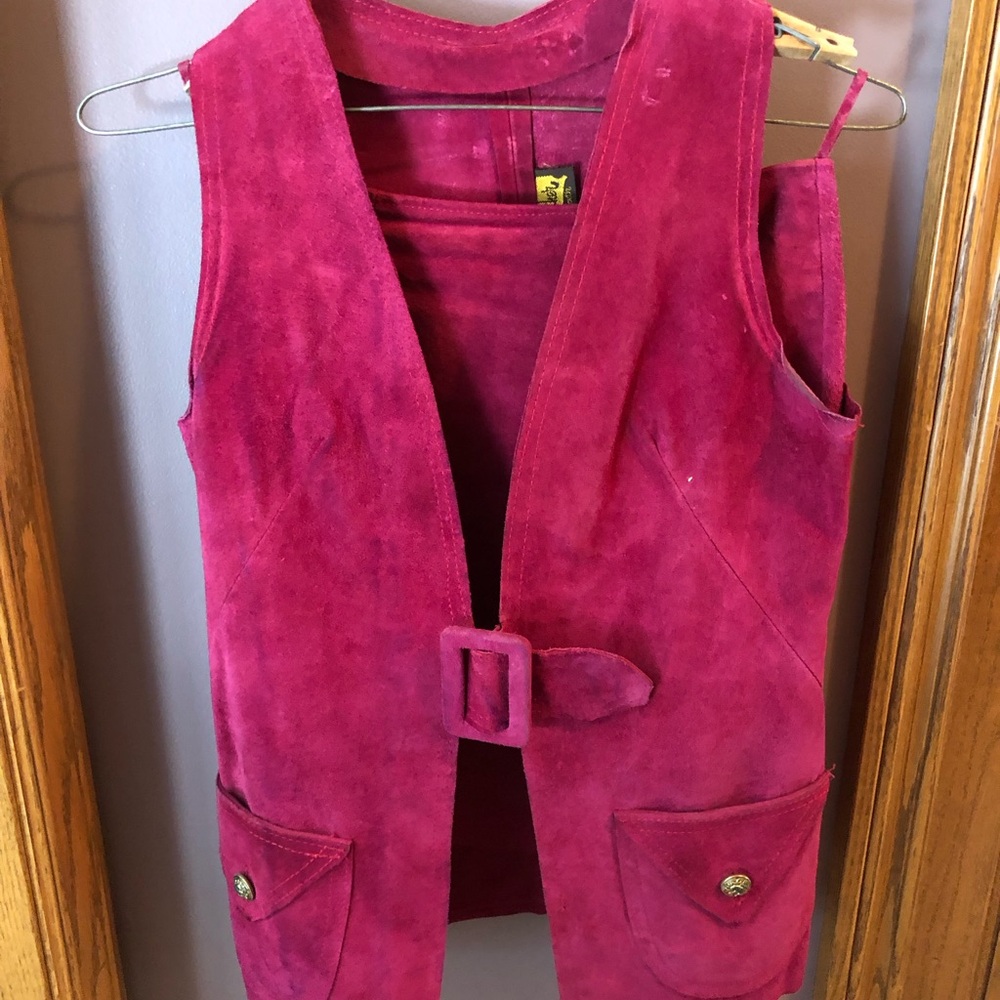 Chic Purple Mini Skirt with a long vest. All suede and lined skirt.
